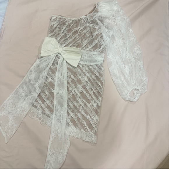 For Love & Lemons Dynasty One Shoulder Dress in White Lace - Picture 2 of 7